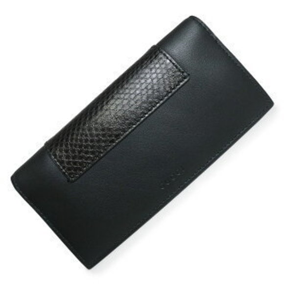 Gucci Fold Long Wallet Bill Black Python Exotic Leather - Picture 1 of 9